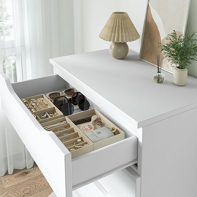 White Tall 5 Drawer Dresser for Bedroom with Hidden Storage Design, Large Modern Closet Dressers & Chests of Drawers with Cut-Out Handles, 27.6" L*15.8" W*45.3" H for Bedroom, Living Room, Nursery