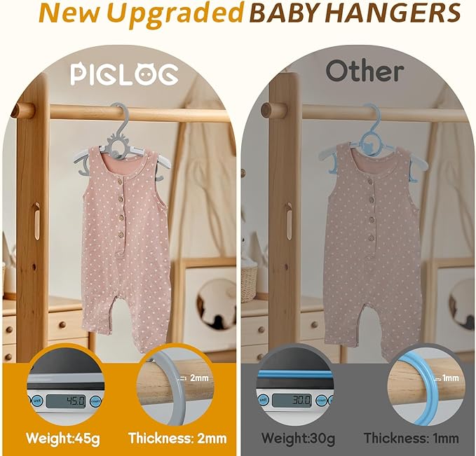 Baby Clothes Hangers 80PCS, 11"-14" Extendable and Stackable Kids Hangers, 45g Ultra-Thick Space Saving Non-Slip Plastic Hanger for Infant, Toddler and Nursery Closet (Grey, 80PCS)