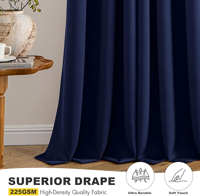 MIULEE Navy Blue Blackout Curtains - Bedroom Window Treatment Curtains Thermal Insulated Room Darkening Drapes for Living Room Kitchen Grommet Top Light Blocking Drapery, 40 x 45 Inches Long, 2 Panels