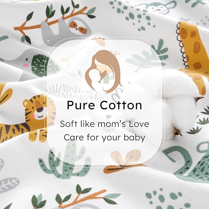 Baby Sleep Sack 12-18 months, 100% Cotton Sleeping Sack for Newborn and Infant, 3 Pack Baby Wearable Blanket for Boy and Girl, 0.5 Tog Lightweight Double Zipper Sleep Bag Green Brown Giraffe