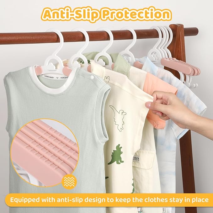 20 Pack Baby Clothes Hangers, 11-15" Adjustable Non-Slip Thickened Kid Hangers for Nursery Closet Toddlers Infant Children to Teenager (Pink)