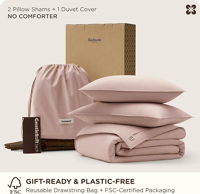 Bedsure Cooling Duvet Cover King Size, Cotton & Rayon Derived from Bamboo Blend Duvet Cover Set for Hot Sleepers,Ultra-Soft, Breathable & Lightweight Home Bedding for All Seasons (Petal Pink,104"x90")