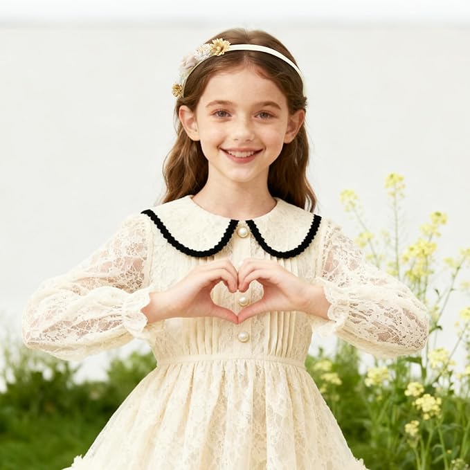 Flower Headbands for Girls Kids Toddlers Rose Floral Headpiece Non Slip Elegant Wedding Flower Crown Hairband Spring Summer Fashion Cloth Headdress Accessories for Birthday Party (Yellow)