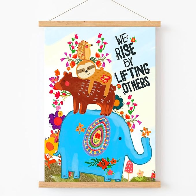 Qswo Inspirational Quotes Wall Decor for Kids,We Rise by Lifting Others Wall Art Poster Hanger Frame,Motivational Hanging Canvas Wall Decor for Kids Room Dorm Nursery