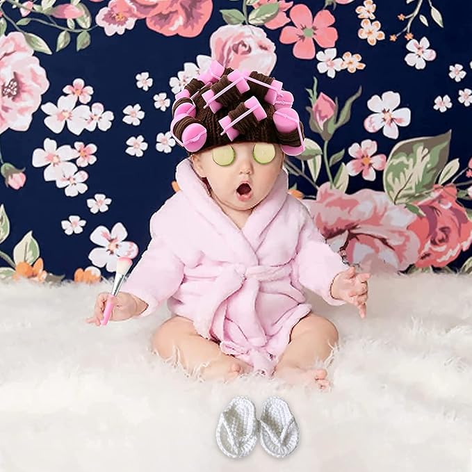 SPOKKI Newborn Photography Props Baby Girl 5 PCS Bathrobes Bath Towel Outfit with Slippers Cucumber Photo Props for Infant Boys Girls(0-6 Months)
