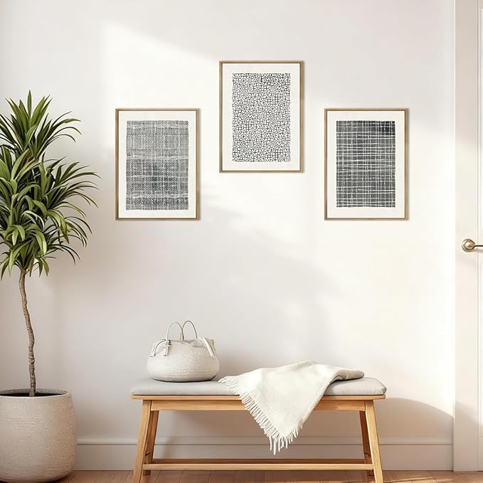 BINCUE Abstract Geometric Line Wall Art Minimalist Artwork Modern Neutral Wall Decor for Living Room Bedroom Office Bathroom 12" Lx16 W Set of 3