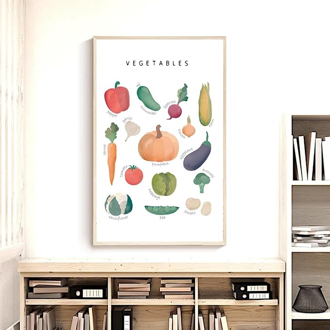 OZCONO Vegetables and Fruits Educational Posters, Harvest Chart Kids, Classroom Decor, Rainbow Nursery Wall Art, Homeschool Education Guide (Unframed) (11x14)