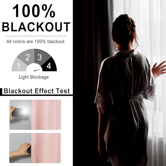 XWZO 100% Blackout Double Layer Curtains for Nursery, Blackout Curtains with Sheer Overlay for Girls Bedroom, Grommet Thermal Insulated Privacy Curtains with Tiebacks, 2 Panels, 52x84, Blush
