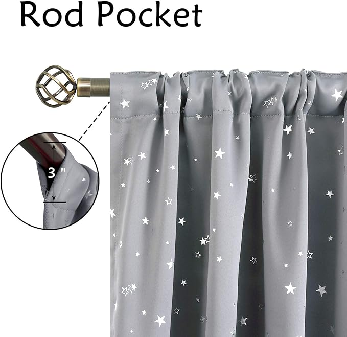 BGment Kids Blackout Curtains for Bedroom, Rod Pocket Room Darkening Curtains Decoration Thermal Insulation Window Drapes for Nursery, Children Room, 2 Panels, Each 52 x 84 Inch, Light Grey