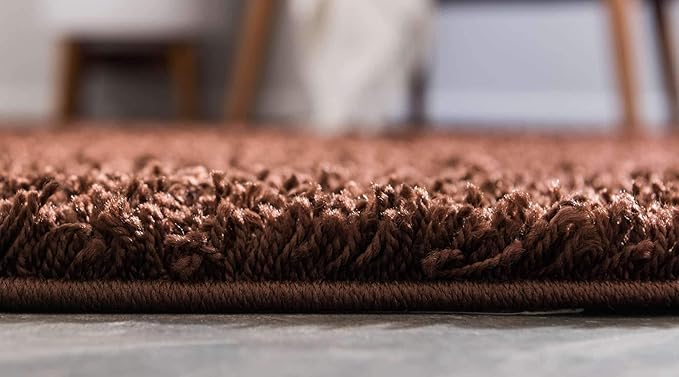 Unique Loom Solid Shag Collection Area Rug (6' 1" Round, Chocolate Brown)