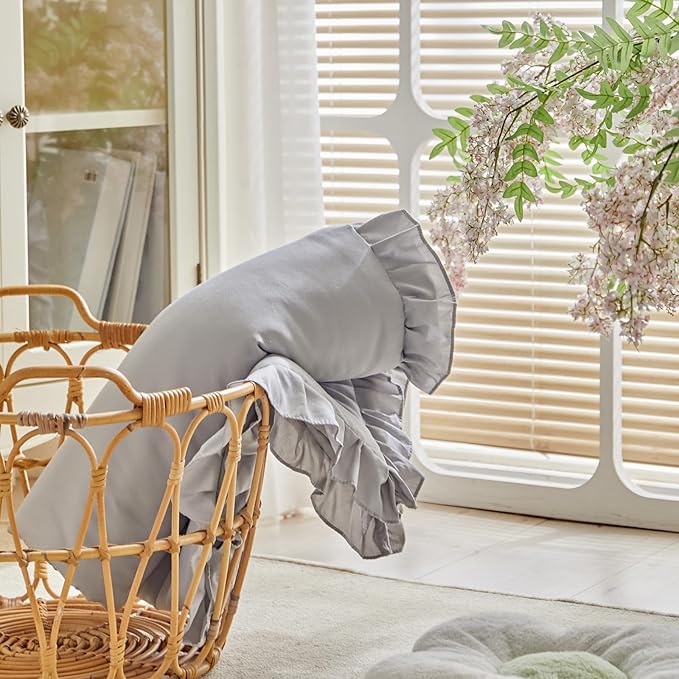 Ruffled Toddler Blanket Ruffle Comforter for Baby Toddler Girls, Soft Cozy Cute Quilted Blanket Breathable Microfiber Comfortable Down Alternative Small Size Quilt with Ruffle - 43"x 60" Gray