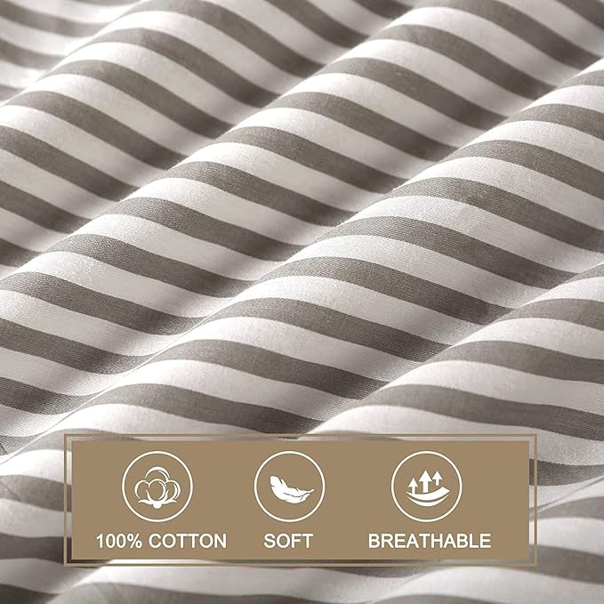 JELLYMONI Duvet Cover, 100% Natural Cotton, Printed Comforter Cover with Zipper Closure and Corner Ties (King XL 108×98 Inch, White Duvet Cover Set with Grey Stripes Pattern)