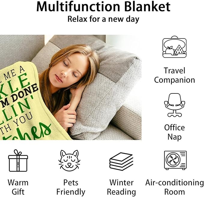 Custom Pickle Throw Blanket for Teen - 50x60 Inches Throw Size - Soft Fluffy Cozy Blankets Gift - Beige Novelty Blanket Throws for Living Room Decorative