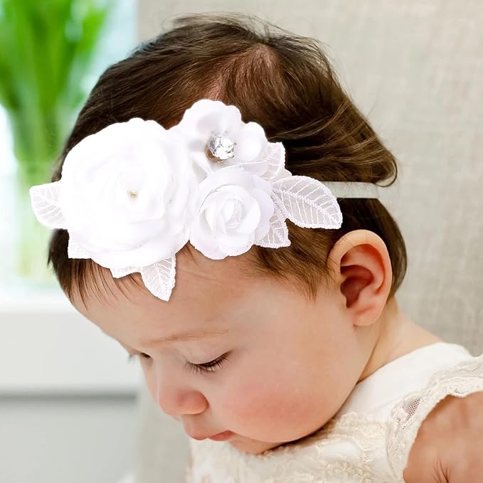Baby Girl Floral Headbands- 3pcs Nylon Headband Handmade Flower Crown Elastic Hairband Newborn Toddler Hair Accessories Gifts for Girls （1-6 years old）