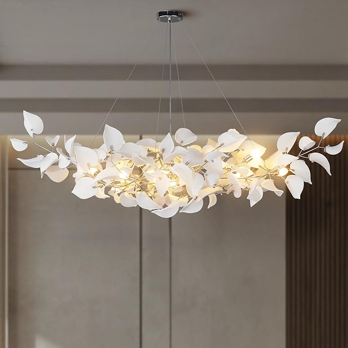 YUYI 59" Branch Chandelier, Silver Rectangular Hearted Leaf Chandeliers for Dining Room, Living Room, Kitchen, Foyer, Bedroom, Elegant Art Deco Chandelier Light Fixture