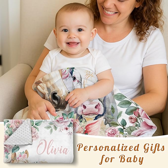 Personalized Baby Blankets for Boys Girls, Custom Baby Blanket with Name, Farm Animals Blanket Personalized, Receiving Swaddle Blanket Suitable for Infants & Toddler, (47" x60)