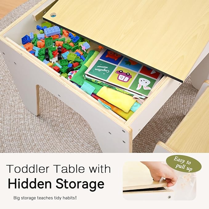 wingyz Kids Table and Chair Set for Study,Building,Art,Dining 4 in 1,Toddler Activity Table with Storage for Big/Small Blocks Construction,Wooden Sensory Play Desk with Chalkboard,Boy Girls Gifts