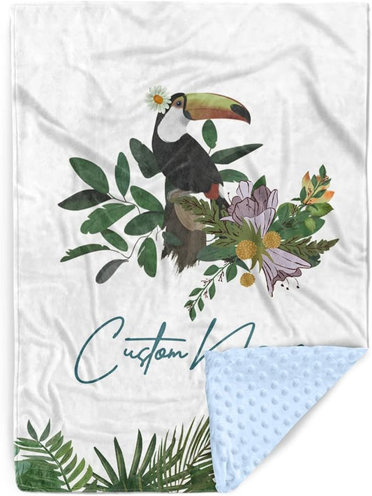 Personalized Baby Blanket with Name – Toucan Pattern Soft Receiving Blanket for Newborn Boys, Custom, Hunting Theme Nursery Decor for Toddlers