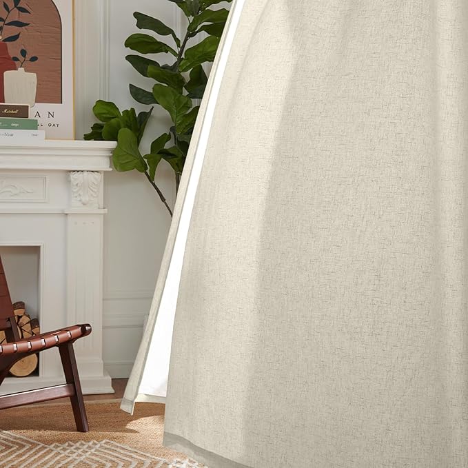 jinchan Oat Lined Linen Blend Curtain for Living Room 96 Inch Length 2 Panels Curtains for Sliding Glass Doors, 50 Inch Wide Drapes with Rod Pocket Back Tab(50W x 96L, Oat)