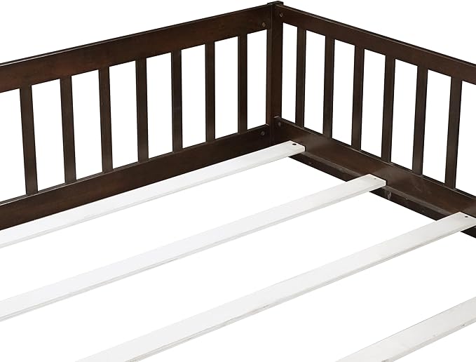 Bellemave Queen Size Floor Bed for Kids, Girls, Boys, Wood Floor Bed with slats and Door, Espresso