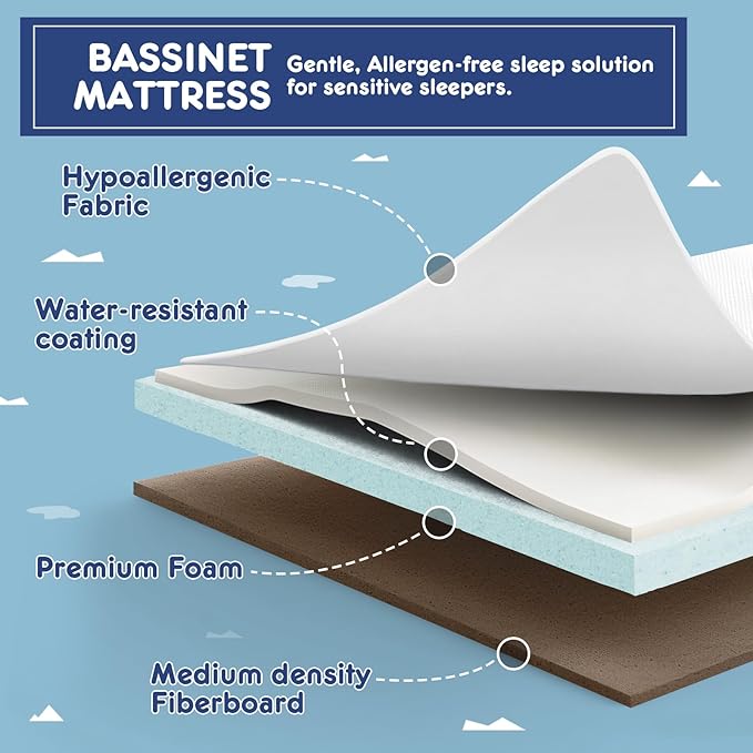 HARPPA Cuddly Bassinet, 3 in 1 Baby Bassinet, Rocking Bedside Bassinet with Wheels, 5 Height Adjustable, Includes Mosquito Net, Mattress, Anchor Strap