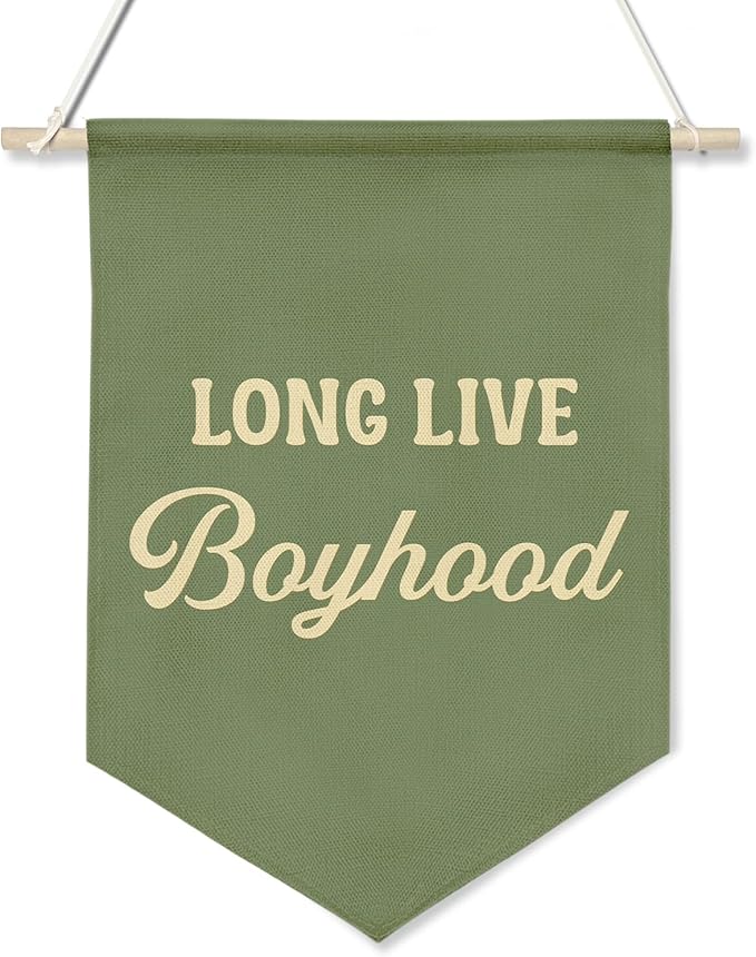 Long Live Boyhood Wall Banner,Retro Canvas Hanging Sign,Boys Room Flag Decor,Vintage Nursery Flag, Toddler or Kid Playroom Wall Art Poster 11x16inch(KD29)