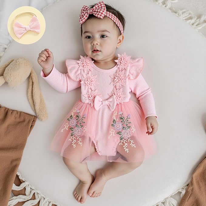 Giraropa Baby Girl Fall Winter Clothes Long Sleeve Romper Dress + Socks + Headband Newborn Infant Cute Casual Outfits