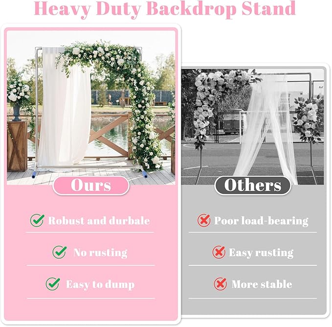Wedding Arch Backdrop Stand,7x5 FT Metal Arch Backdrop Stand for Ceremony, Stainless Steel Square Backdrop Stand for Parties,Wedding,Birthday,Anniversary,Baby Shower,Garden Decorations