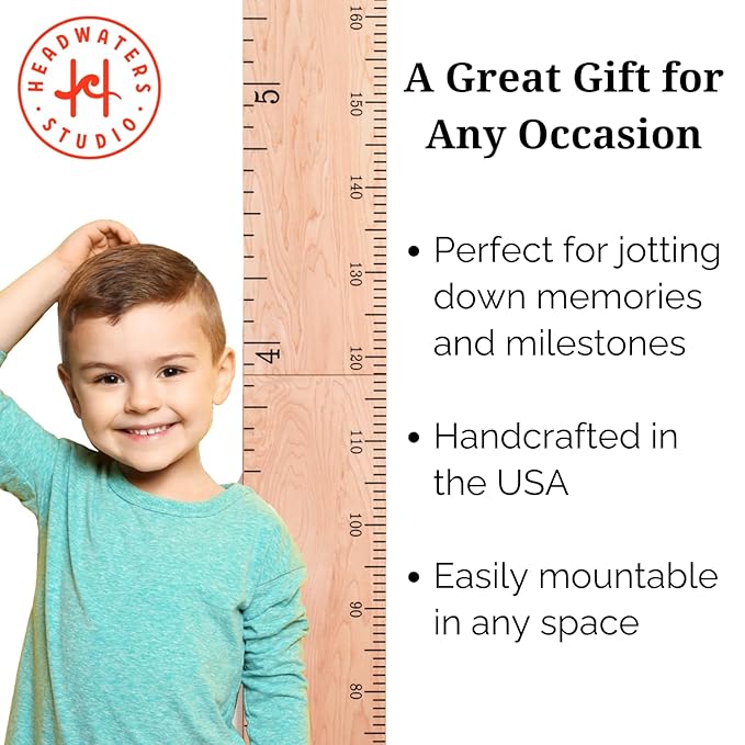 HEADWATERS STUDIO Wooden Growth Chart for Wall - Wooden Height Chart for Kids, Child Height Wall Chart, Height Measurement for Wall, Kids Sizing Chart, Height Ruler for Wall - Natural (63"x5.75")