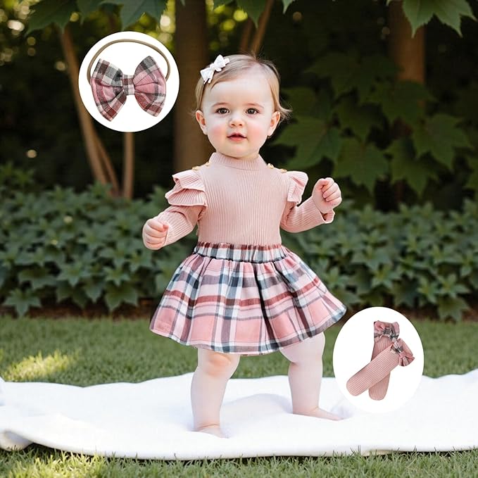 Giraropa Baby Girl Fall Winter Clothes Long Sleeve Romper Dress + Socks + Headband Newborn Infant Cute Casual Outfits