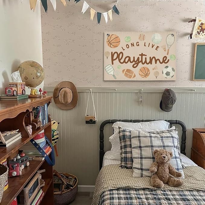 Playroom Wall Decor, Kids Toddler Boy Playroom Bedroom Sport Decor Hanging Linen Banner,Play Room Wall Decor for Kids Boys Nursery, 20x30 Inch
