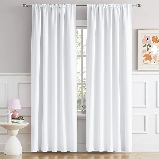 DUALIFE White Curtains Half Blackout Curtains 72 Inch Length Summer Heat Insulated Room Divider Opaque Curtains for Bedroom Nursery Back Tab W52 x L72