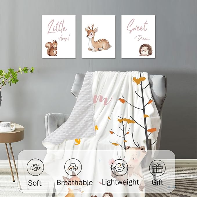 Custom Baby Crib Bedding Set,Personalized Name Fox Sika Deer Pattern Nursery Bed Set 4 Piece,Baby Blanket Fitted Sheet Nursery Rug Wall Art Set,Custom Room Decor Idea Gift for Newborns Boys Girls
