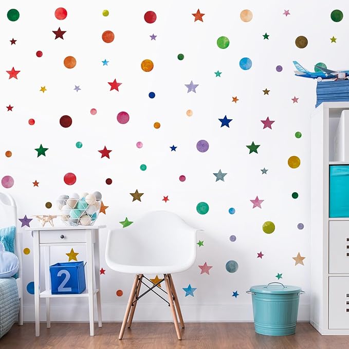 Christmas Decorations for Wall Kid Room Decals Star Sticker Polka Dot Stickers Peel and Stick for Kids Girls Boys Room, Christmas Gifts Christmas Decor
