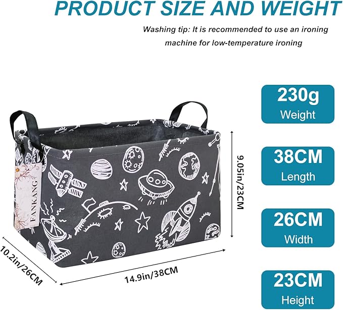 FANKANG Storage Basket,Nursery Hamper Canvas Laundry Basket Foldable with Waterproof PE Coating Storage, Office, Bedroom, Clothes,Toys (Rec-Space Planet)