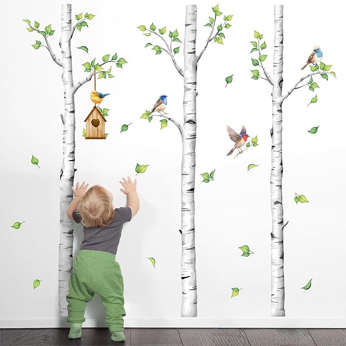 Large Birch Tree Wall Decals, White Realistic Tree Wall Stickers Peel and Stick Wall Decal Waterproof Wall Art Sticker for Aisle Bedroom Office Sofa TV Backdrop Home Decor (H: 67.3 in)