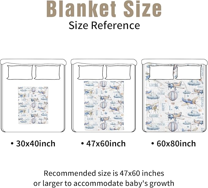 Personalized Crib Bedding Set for Boys Girls, Custom Baby Crib Sets with Name, Toy Airplane Design Nursery Bedding 2 Piece - Soft Blanket with Double Layer Dotted Backing, Crib Fitted Sheet