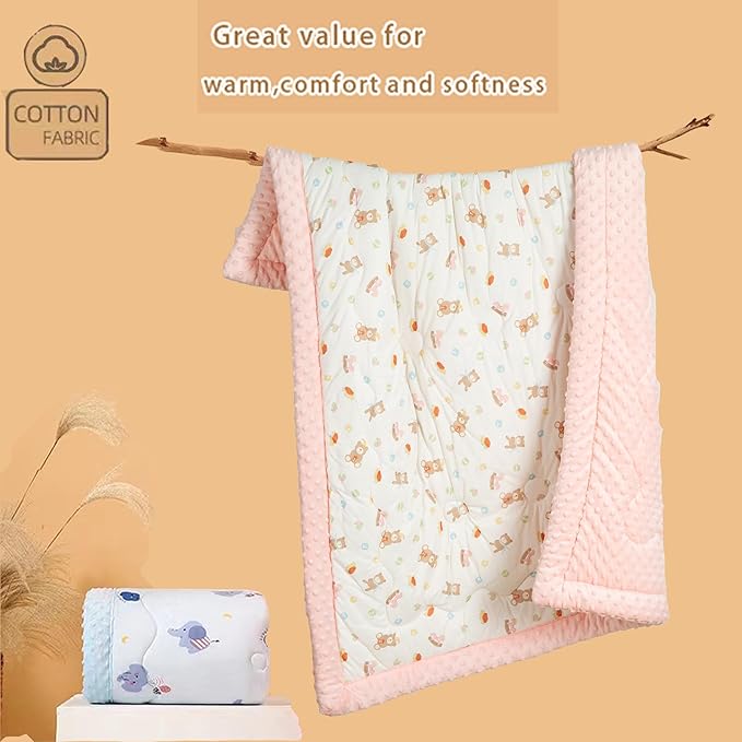 Cuite Pumpkin Baby Toddler Bed Comforter, Down Alternative Toddler Comforter All Season,Quilted Toddler Blanket for Daycare,Baby Kids Crib Quilt for Girls(47x 59 Pink)