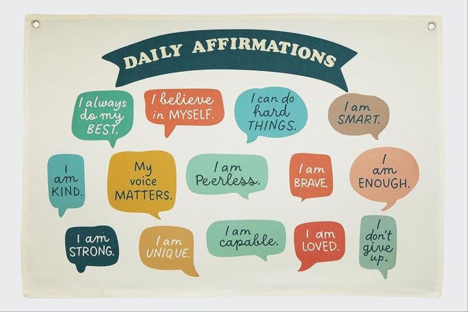 Positive Affirmations Rectangular Banner Flag Wall Decor Gift for Boy Girl Kids Teen,Classroom Nursery Therapy Office Reading Room Decor Decor-Daily Affirmations-Birthday Christmas Gift