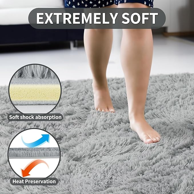 Merelax Soft Area Rug - Fluffy Living Room Bedroom Decor, 2x8 Runner for Hallway, Shag Furry Bedside Rug Indoor Accent Floor Carpet, Non-Slip Plush for Nursery Kids Room Dorm, Grey