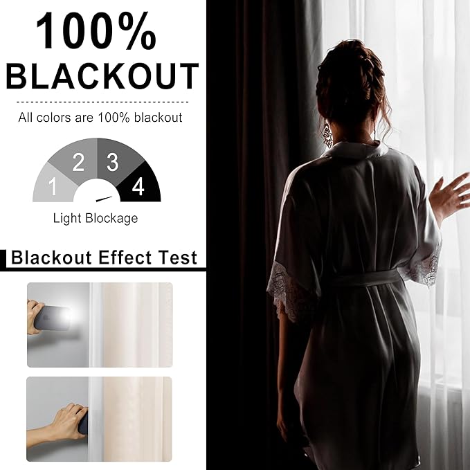 XWZO 100% Blackout Double Layer Curtains, Blackout Curtains with Sheer Overlay for Living Room, Grommet Thermal Insulated Privacy Curtains with Tiebacks, 2 Panels, 52x84, Biscotti Beige