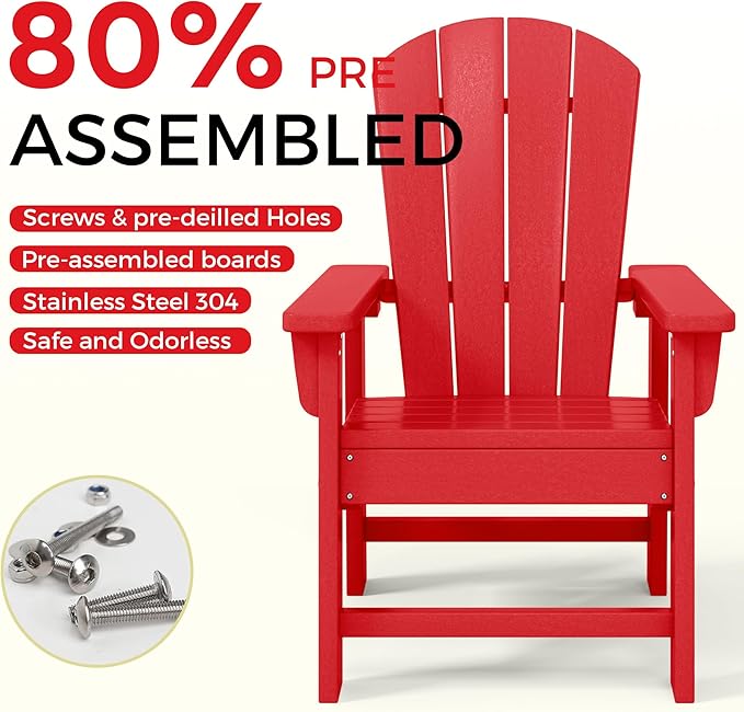 Costaelm Paradise Kids 5-Piece HDPE Outdoor Square Patio Dining Table and Chairs Set, Red