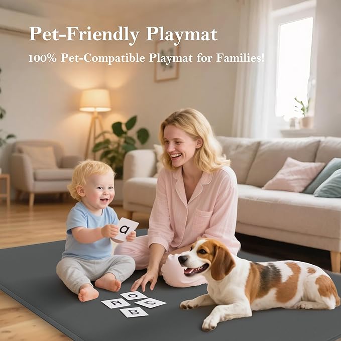 PapaMama Ultra Soft Baby Play Mat for Floor, 1.3" Thick Memory Foam 50x50 Playpen Mat with Non-Slip Backing, Coral Velvet Child Nursery Rug, Tummy Time & Crawling & Yoga Mat for Infant, Toddlers, Kids