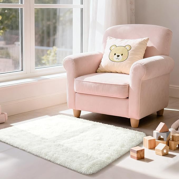 Merelax Soft Modern Indoor Shaggy Area Rug for Bedroom Livingroom Dorm Kids Room Home Decorative, Non-Slip Plush Fluffy Furry Fur Rugs Comfy Nursery Accent Floor Carpet 2x3 Feet, Ivory