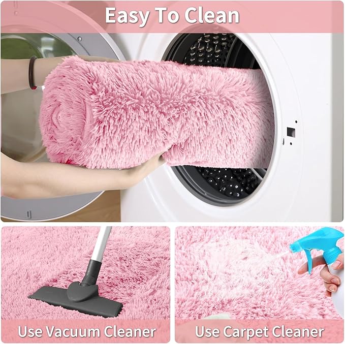 Merelax Soft Modern Indoor Large Shaggy Rug for Livingroom Bedroom Dorm Kids Room Home Decorative, Non-Slip Plush Fluffy Furry Fur Area Rugs Comfy Nursery Accent Floor Carpet 8x10 Feet, Pink