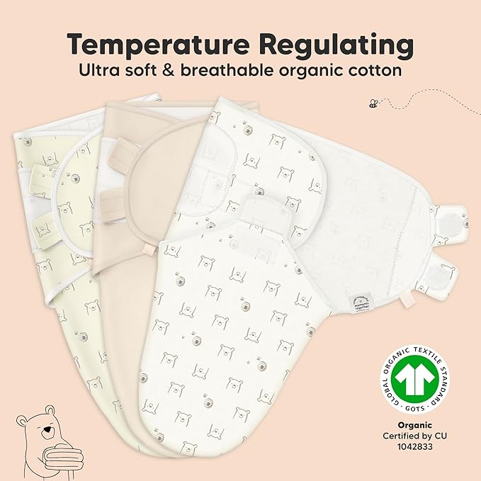 KeaBabies 3-Pack Organic Baby Swaddle Sleep Sacks - Swaddles for Newborns, Infant 0-3 Months, Baby Girls, Boys, Soft & Snug Newborn Sleep Sack, Nursery Swaddling Blankets (Bumble Bear)