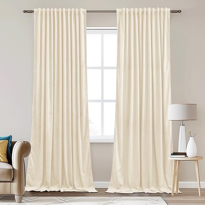 StangH Velvet Curtains 62x84 inches Long for Living Room Sliding Door, Ivory White Light Dimming Heat Resistant Privacy Drapes for Bedroom Nursery Room, W62 x L84, 2 Panels