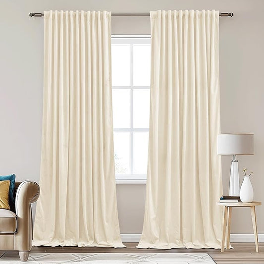 StangH Velvet Curtains 62x84 inches Long for Living Room Sliding Door, Ivory White Light Dimming Heat Resistant Privacy Drapes for Bedroom Nursery Room, W62 x L84, 2 Panels