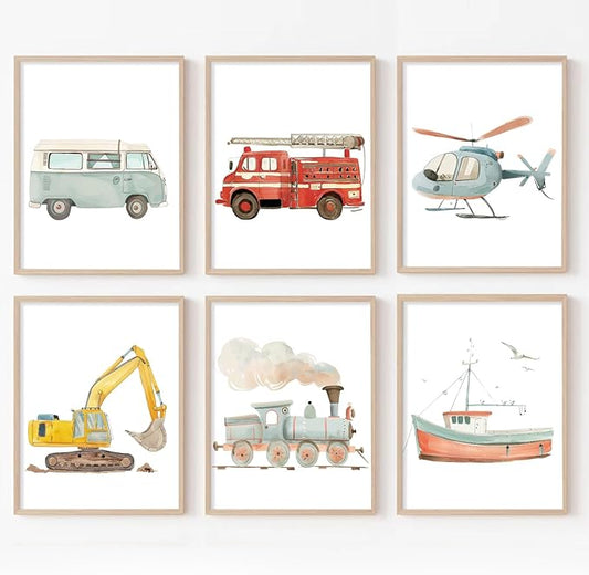 Car Wall Art Boys Room Canvas Wall Decor Nursery Prints Transportation Vehicle Wall Art Kids Toddler Posters Construction Truck Pictures Boy Nursery Artwork for Bedroom Playroom 12x16x6 Inch Unframed