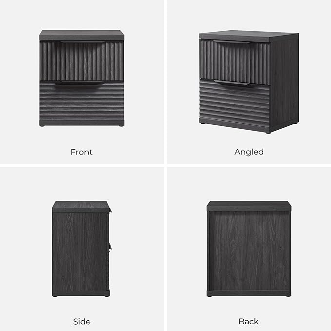 SICOTAS Fluted Night Stand Set 2 - Modern Nightstand with 2 Large Drawers, 22 Inch Wide Bedside Table for Bedroom, Mid Century Bed Side Tables Bedroom, Dark Grey Alder